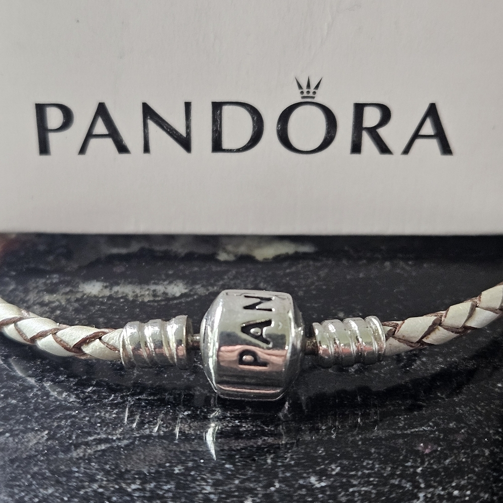 PANDORA Braided Leather Sterling Silver Bracelet - @Grey